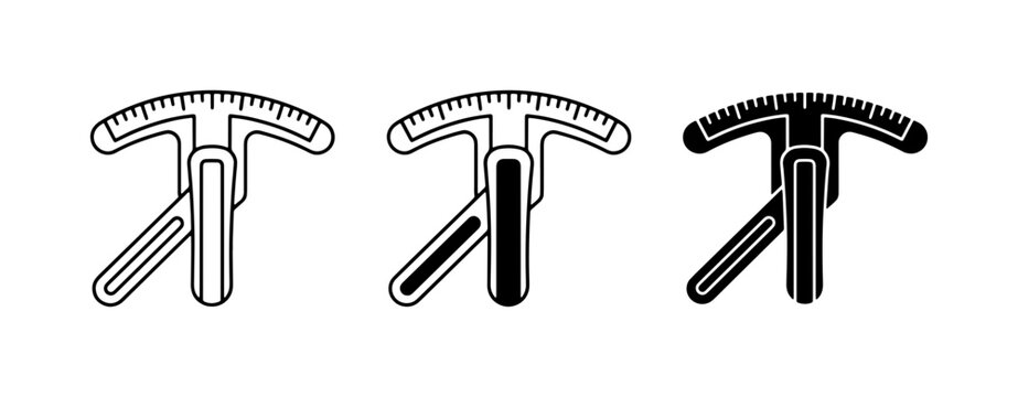 T-Shaped Razor Icons, Vintage Safety Razor Set, Retro Shaving Tools, Line Art and Solid Black Graphics
