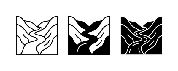River Valley Icons, Landscape Vectors, Nature Symbols, Set of 3 © Yead