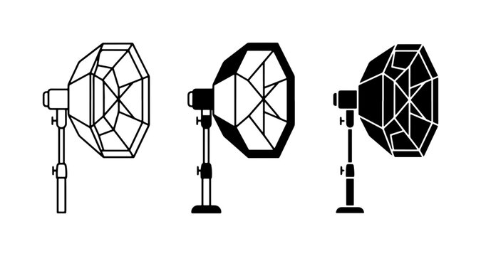 Studio Lighting Softbox Icons, Photography Equipment Vector Set, Professional Lighting Gear Graphics