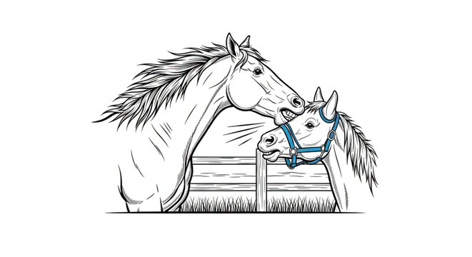 Two horses touching noses gently.