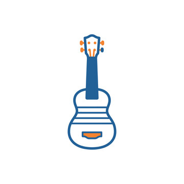 Minimalist blue and orange ukulele icon for music branding.