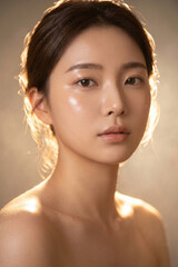 Fototapeta premium AI generated clean minimalist asian woman portrait sleek hairstyle