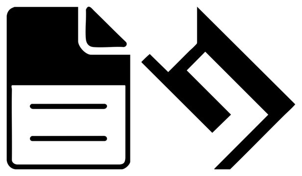 Minimalist black featuring a sheet of paper and a floating data block. This digital file and bit stream representation works perfectly for software interface designs.
