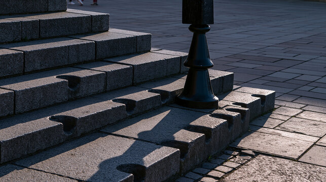 indentations. Empty ancient market square with stone steps showing indentations where a pillory once stood. event programs, museum guides, designed for cultural heritage projects and event programs.