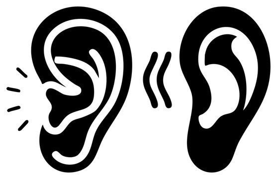 Striking pair of human hearing organs, including an earlobe and auricular, depicted in a bold stencil style. This anatomical listening set captures the essence of an canal.