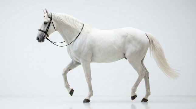 White horse walking isolated