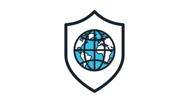 Shield containing a globe serves as a visual metaphor for global security and international protection.