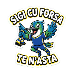 Fototapeta premium Cartoon bird mascot wearing sports uniform and holding a scarf