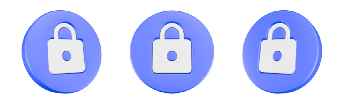 padlock icon 3d render square button