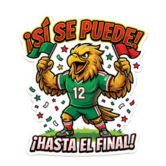 Fototapeta premium Mexican eagle mascot celebrating with flags and confetti