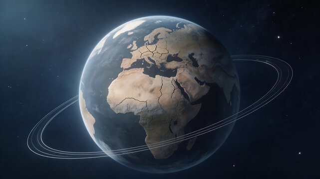 Earth with rings in space for outdoor lifestyle brands and nature documentaries