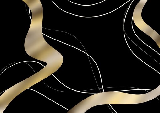 Luxury black abstract background with gold ribbon waves and elegant light lines n2