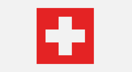 Obraz premium National flag of Switzerland with white cross on red square background