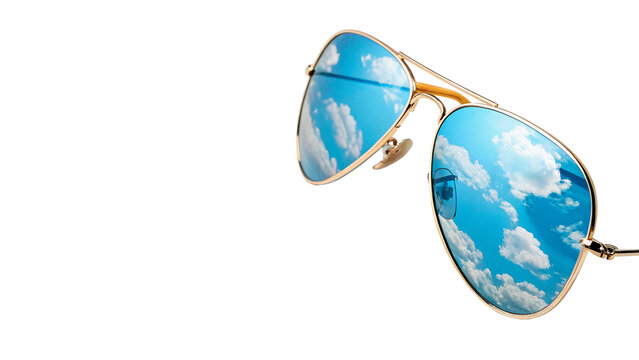 Classic aviator sunglasses with blue gradient lenses metallic fashion eyewear on transparent background