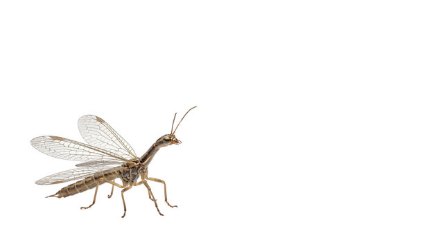 Snakefly insect with transparent wings, predatory Raphidioptera specimen, brown winged bug for entomology study and nature education isolated PNG with Transparent Background