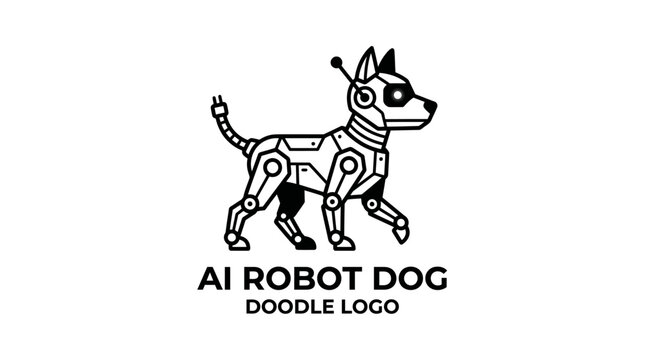 AI robot dog doodle logo design.