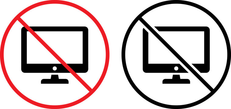 No computer or monitor allowed sign icons