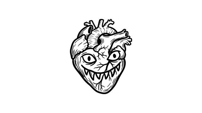 Anatomical heart with a monstrous face.