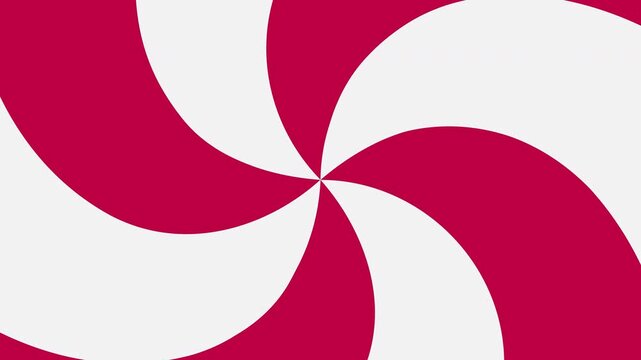 Striped sugar candy with red and white animation. Sweet candy twisted animation. Sweet candy swirl rotating background. Striped peppermint candy. Seamless loop