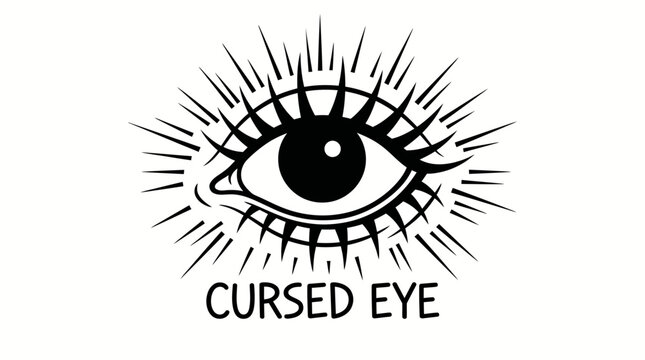 a black and white illustration of an eye with the words cursed eye.
