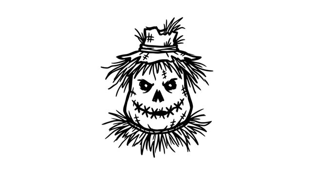 A spooky scarecrow head with hat.