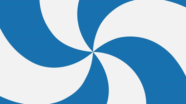 Striped sugar candy with blue and white animation. Sweet candy twisted animation. Sweet candy swirl rotating background. Striped peppermint candy. Seamless loop