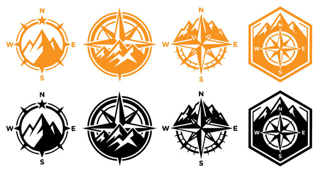 Minimal compass icon set collection with wind rose navigation symbols for travel, maritime, exploration and direction design