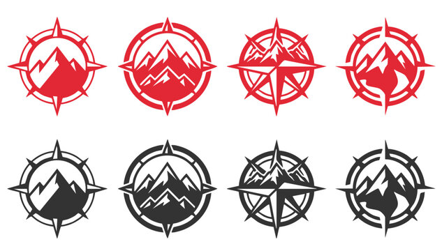 Minimal compass icon set collection with wind rose navigation symbols for travel, maritime, exploration and direction design