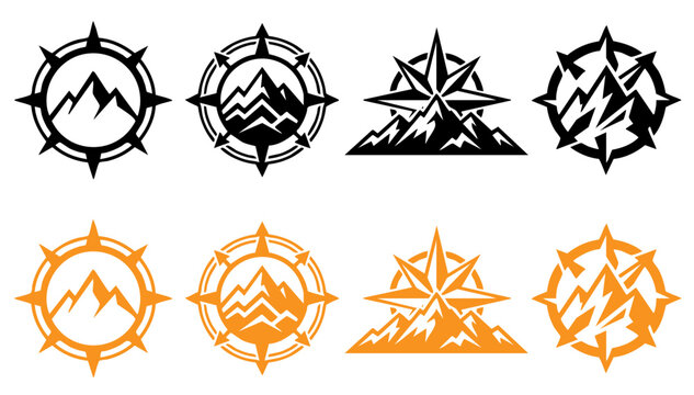 Minimal compass icon set collection with wind rose navigation symbols for travel, maritime, exploration and direction design
