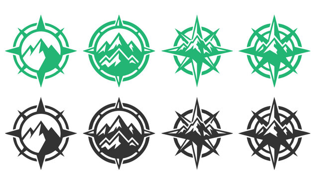 Minimal compass icon set collection with wind rose navigation symbols for travel, maritime, exploration and direction design