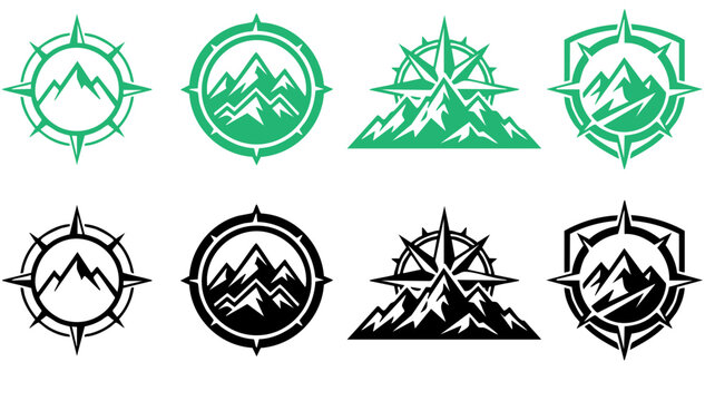 Minimal compass icon set collection with wind rose navigation symbols for travel, maritime, exploration and direction design