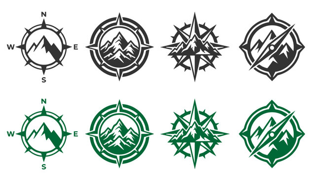 Minimal compass icon set collection with wind rose navigation symbols for travel, maritime, exploration and direction design