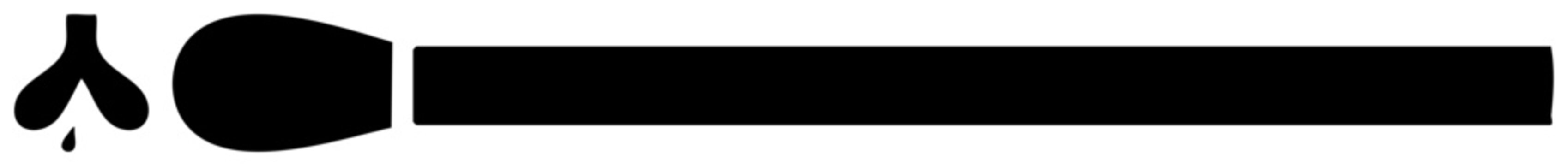 Simple black silhouette featuring a painterly tool known as a brush or applicator. This graphic includes a single droplet, resembling a paint dab or ink blot, set against a void.