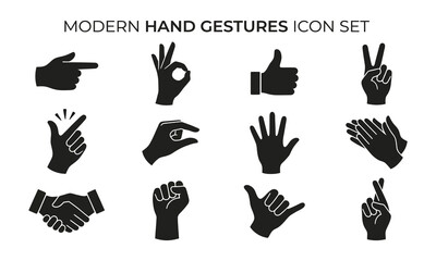 Fototapeta premium Modern hand gestures silhouette icon set for communication and expression