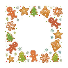 Fototapeta premium Christmas cookie border with gingerbread man, tree, and snowflake