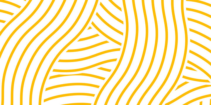 Yellow instant noodle, pasta and spaghetti texture with geometric wavy lines. Ramen, pasta vector pattern. Background abstract food illustration