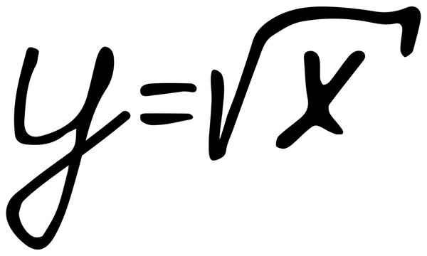 Handwritten mathematical formula of a square root function. Isolated radical equation lettering on transparent background for algebra education