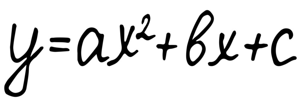 Handwritten mathematical formula of a general quadratic function. Isolated trinomial parabola equation lettering for stem education design