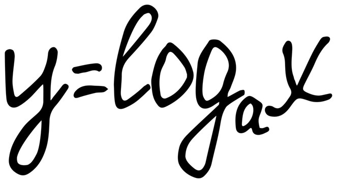 Handwritten math formula of a logarithmic function on transparent background. Isolated vector logarithm equation lettering for educational graphic design