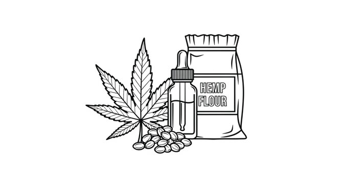 Cannabis leaf with hemp products.