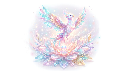 Obraz premium Radiant Spirit Majestic Phoenix Soaring from a Glowing Lotus, Symbolizing Transformation and Renewal