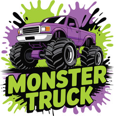 Monster Truck Vector Illustration – Cartoon Off-Road Pickup Truck Graphic for T-Shirt Design © MdJahangir