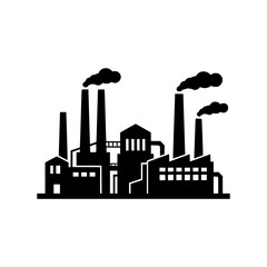 Fototapeta premium Industrial Factory Building Silhouette with Smoking Chimneys Icon