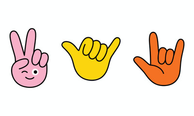 Fototapeta premium Colorful hand gestures peace shaka and rock on
