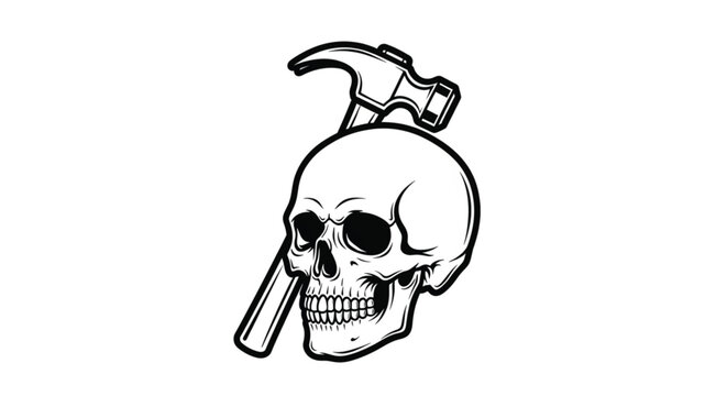 Skull with hammer through eye socket.