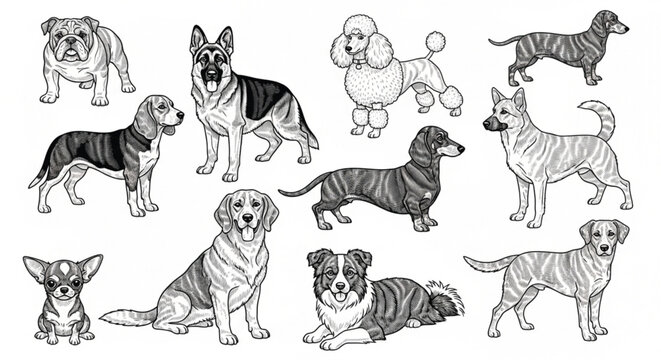 Diverse group of dog breeds together.