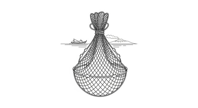 Fishing net bag with handle.