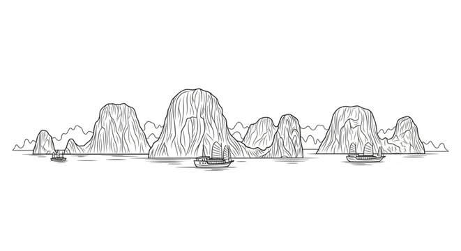 Illustration of several large rock formations.