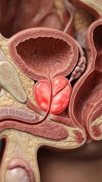 Biological system analysis: prostate gland, male anatomy, zonal morphology, clinical visualization, inflammatory condition, pelvic structure, urinary bladder, urethra tract.