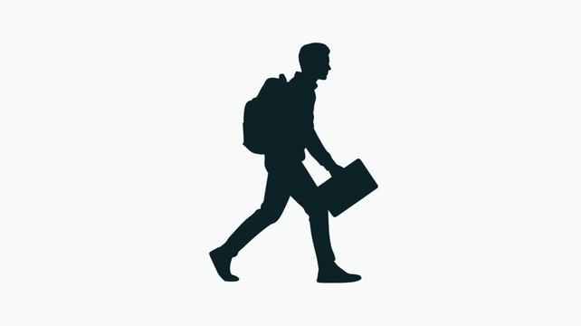 Silhouette of a man walking with a backpack and briefcase